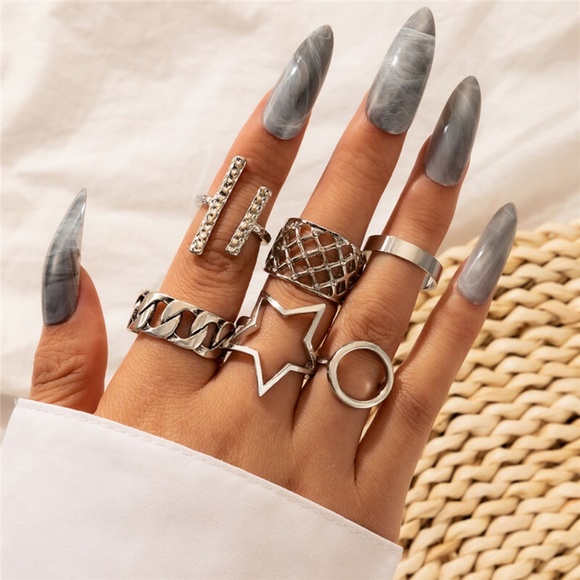 **KHARI* 6-Pc Silver Vintage Design Fashion Ring Set - Picture 1 of 5